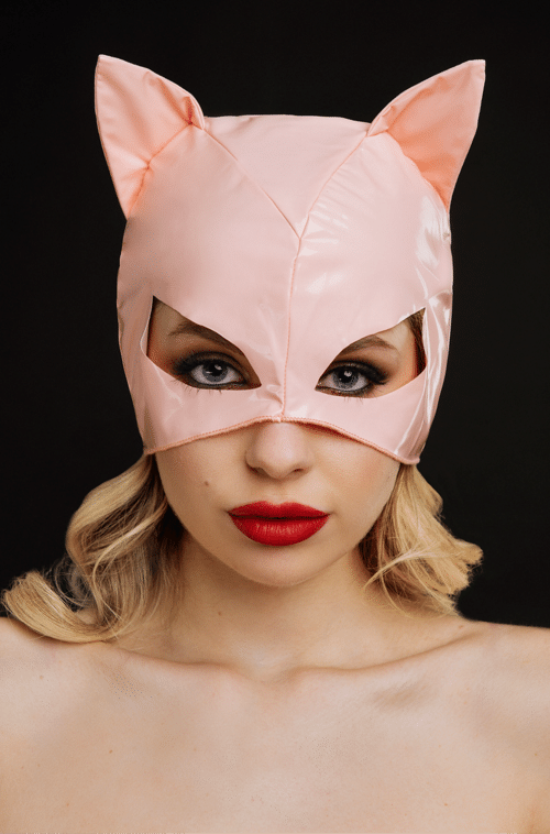 Pink Wet Look Cat Cosplay Mask Latex Sexy Full Face Cat Mask Roshel